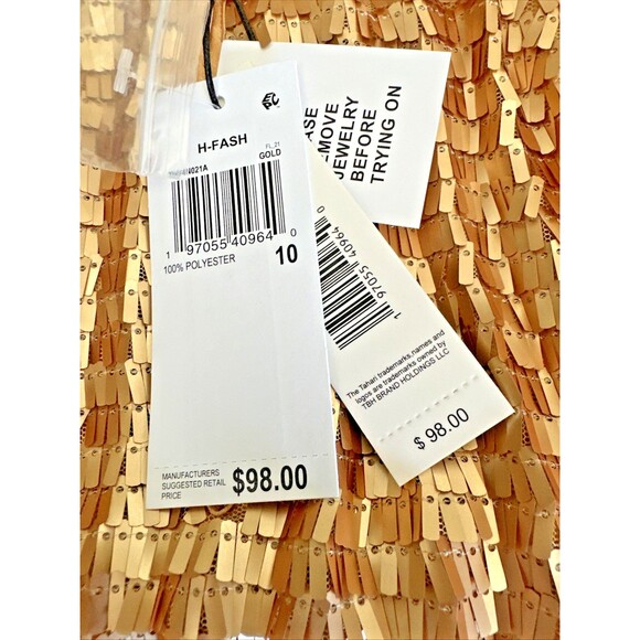 T Tahari Women's Chunky Sequined Pleated Halter Neck Party Top Blouse Gold 10 - Picture 9 of 9